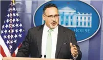 ?? ANDREW HARNIK AP ?? “Borrowers deserve a simplified and fair path to relief when they have been harmed by their institutio­n’s misconduct,” Education Secretary Miguel Cardona said. “We will grant them a fresh start from their debt.”