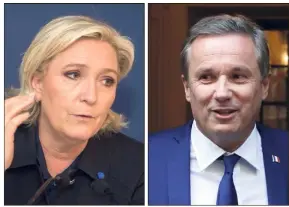  ?? (Photos AFP et PQR/Ouest France) ?? « Marine Le Pen n’est pas d’extrême droite pour moi », a affirmé Nicolas Dupont-Aignan, qui rejetait jusque-là une alliance à cause de « l’extrémisme » qu’il prêtait au FN.