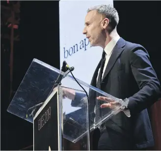  ?? TNS ?? Adam Rapoport speaks onstage during the Ellie Awards 2019 at Brooklyn Steel on March 14, 2019 in New York City. Rapoport will step down as editor in chief of Bon Appetit after a photo of him dressed in a stereotypi­cal Puerto Rican costume at a 2013 party was posted on Twitter Monday.