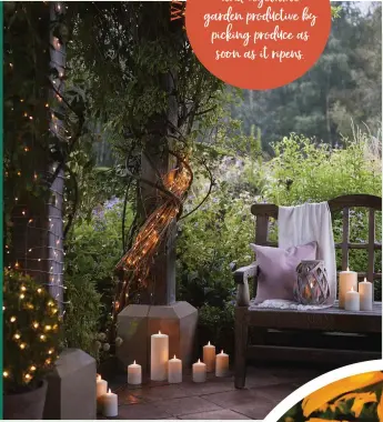  ??  ?? Create a cosy atmosphere by layering up outdoor candles, lanterns and twinkling lights. Prices from £8.99, Lights4fun