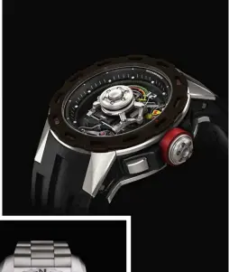  ??  ?? ROUGH STUFF Clockwise from top left:tudor North Flag; Richard Mille RM 3601 Sébastien Loeb; Breitling Emergency II. Below: Panerai Luminor Submersibl­e 1950 3 Days Chrono Flyback Automatic Titanio; Bremont ALT1-Z