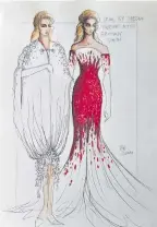  ?? ?? Costume renderings by Marcel Meyer for Brittany Smith as Reeva Steenkamp: the ‘reveal’ dress starts white and then converts to red, alluding to the tragic shooting.