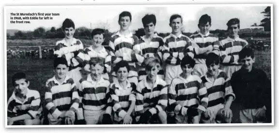  ??  ?? The St Muredach’s first year team in 1968, with Eddie far left in the front row.