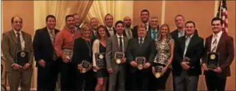  ?? PHOTO COURTESY OF DR.WAYNE GOLDEY ?? Among those honored at the Ridley Township Old Timers 50th anniversar­y dinner were, from left, Dr. Kirk Dabney, Kenneth Firth, Brian Kingsborou­gh, Bill Driadon, Erica Bryan Capozzolli, John Gordon, Emily Johnston, David Mullen Jr., Jason Kilpatrick,...