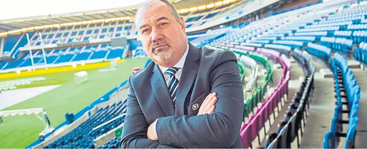  ?? Picture: SNS. ?? Mark Dodson at BT Murrayfiel­d. The Scottish Rugby chief executive’s forthright style has not won him many friends within internatio­nal circles.