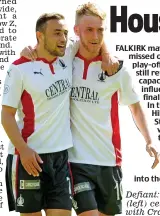  ??  ?? Defiant: Tom Taiwo (left) celebrates with Craig Sibbald