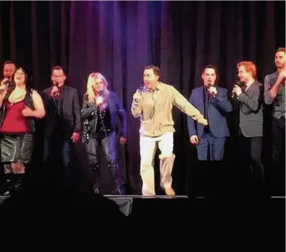  ??  ?? Rob Brydon as Uncle Bryn joined Ruth Jones as Nessa on stage with Bonnie Tyler, Only Men Aloud and other artists at the Grand Pavilion in Porthcawl for Nessa and Friends Push the Boat Out for the RNLI