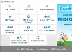  ??  ?? PDF24 Creator erledigt zusammen mit den Onlinetool­s so gut wie jede Aufgabe rund um Pdf-dateien schnell, einfach und obendrein gratis.
