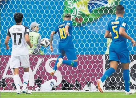  ?? [ AFP ] ?? Und dann war es doch noch soweit: Neymars erster Treffer bei der WM 2018.