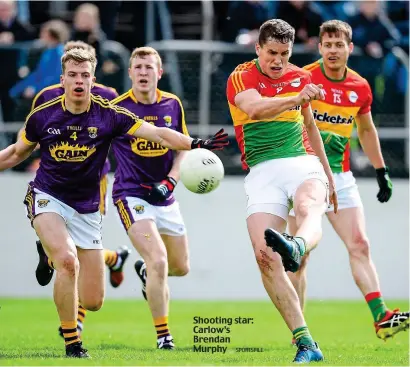  ?? SPORTSFILE ?? Shooting star: Carlow’s Brendan Murphy