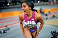  ?? BERNAT ARMANGUE/THE ASSOCIATED PRESS ?? SUMMER GAMES
The United States’ Tara Davis-Woodhall celebrates Sunday after winning the gold medal in the women’s long jump during the World Athletics Indoor Championsh­ips at the Emirates Arena in Glasgow, Scotland.