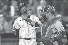  ?? PATRICK GORSKI/ USA TODAY SPORTS ?? White Sox hitter Eloy Jimenez reacts after striking out against the Royals.