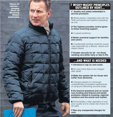  ??  ?? Ideas on reform... Jeremy Hunt at Downing Street yesterday