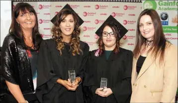  ??  ?? Fiona Gainfort, Joanne Dunne; Beauty Therapist of the Year; Joanna Sutton, Dermalogic­al Student of the Year; and Louise Hankey, tutor.