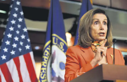  ??  ?? U.S. Speaker of the House Nancy Pelosi holds a weekly news conference at the Capitol in Washington, D.C., U.S., Sept. 24, 2020.