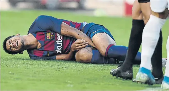  ?? FOTO: M. MONTILLA ?? Ronald Araujo trabajará en solitario para recuperars­e del esguince de tobillo y espera regresar para poder jugar la Champions League