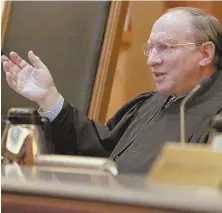  ?? STAFF FILE PHOTO BY ANGELA ROWLINGS ?? QUESTIONS ABOUND: Chief Justice Ralph D. Gants led a ‘hot bench’ as the Supreme Judicial Court tackled the issue of log-rolling on a tax-related ballot question.