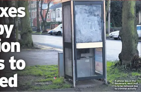  ??  ?? A phone box in the Boulevard, west Hull, is to be removed due to criminal activity