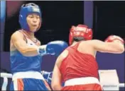  ?? HT PHOTO ?? Lovlina Borgohain beat Morocco’s Oumayma Bel Ahbib.