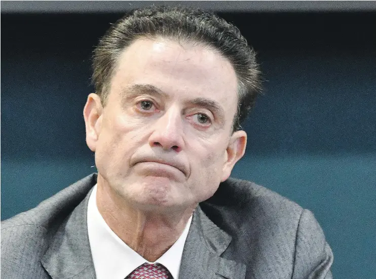  ?? — THE ASSOCIATED PRESS FILES ?? Louisville coach Rick Pitino has been placed on administra­tive leave by the university amid an FBI probe, along with athletic director Tom Jurich.