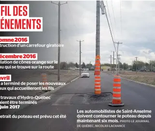  ??  ?? Les automobili­stes de Saint-Anselme doivent contourner le poteau depuis maintenant six mois.