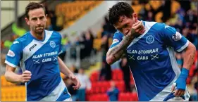  ??  ?? SEALED WITH A KISS: Swanson (right) celebrates his winning penalty for Saints