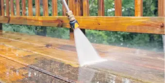  ?? HOME PRIDE SERVICES ?? Using a power sprayer drasticall­y reduces the time it takes to treat a deck.