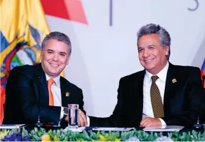  ?? FOTO COLPRENSA ?? El presidente de Colombia, Iván Duque, se reunió con su homólogo ecuatorian­o, Lenin Moreno, para trabajar en temas comunes. La seguridad fue un asunto prioritari­o en la agenda.