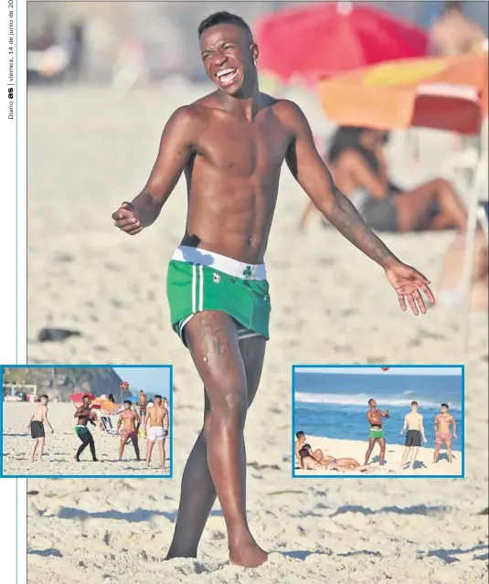  ??  ?? ALEGRÍA. Vinicius Jr sonríe en la playa de Barra da Tijuca, donde todos los días juega ‘altinha’ con sus amigos de la cantera del Flamengo.