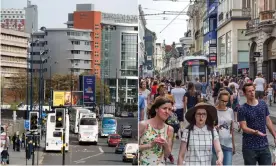  ?? Photograph: David Warren and Clement Philippe/Alamy ?? Moor Street Queensway in central Birmingham, left, and Veldstraat in central Ghent, right