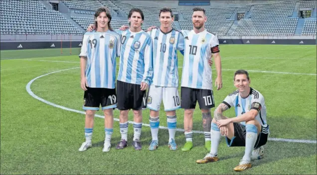  ?? ?? Fotomontaj­e de Messi con imágenes desde su debut en Alemania hasta hoy.