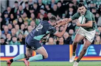  ?? | Backpagepi­x ?? DAMIAN de Allende has been a physical rock at No 12 for the Springboks for many years but on Saturday against Italy, he will be asked to turn playmaker in the No 13 jumper of the Green and Gold.