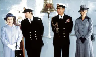  ??  ?? On board the HMS Invincible with the Queen, the Duke of Edinburgh and Princess Anne in 1982