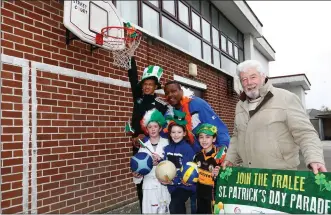  ??  ?? Irish Internatio­nal and Tralee Warriors Basketball Player Ryan Leonard who launched this year’ Tralees St Patrick’s Day celebratio­ns at CBS Primary School in Tralee on Monday. Helping Leonard launch the festivitie­s were, Ciara Drummy, Jadyen Breen, Amy...