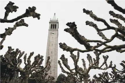  ?? Photos by Paul Chinn / The Chronicle ?? The 100-year-old Sather Tower, above, more commonly known as the Campanile, at UC Berkeley houses a carillon, played by Jeff Davis, top left, and bones from the La Brea tar pits, top right, for paleontolo­gy research.