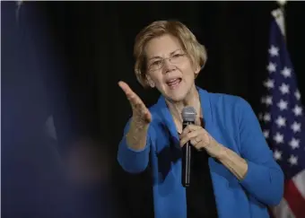  ?? GETTY IMAGES PHOTOS ?? CAMPAIGN STOP: U.S. Sen. Elizabeth Warren speaks Sunday to potential voters during a campaign stop in Cedar Rapids, Iowa.