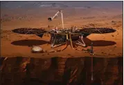  ?? NASA VIA AP ?? This illustrati­on shows the InSight lander drilling into the surface of Mars. InSight is scheduled to attempt a risky landing on the planet Monday.