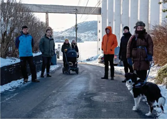  ??  ?? Ørjan Skaftestad (fra v.), Lloyd Hopkin, Åsne Bruvik Lie med Lone Ringkjøb Lie (4 måneder) i barnevogn, Tonje Hopkin, Stein Sagevik, Pål Ringkjøb Nielsen og Elin Sebjørnsen.