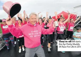  ??  ?? They’re off Bill starts the Ayr Pretty Muddy 5K Race For Life in 2018