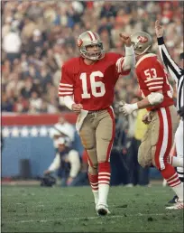  ?? THE ASSOCIATED PRESS, FILE ?? Joe Montana passed for 297yards and five touchdowns in Super Bowl XXIV, winning his third MVP award and the 49ers' fourth title.