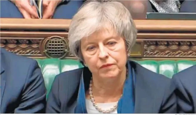  ?? EFE / PARLAMENTO BRITÁNICO ?? Imagen de una señal de vídeo de la primera ministra británica, Theresa May, durante la votación del acuerdo del ‘Brexit’ que ha negociado con Bruselas.