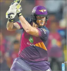  ?? AFP ?? Ben Stokes played out of his skin, notching up an unbeaten 63ball 103, to help Rising Pune Supergiant carve out a fivewicket win over Gujarat Lions in Pune on Monday.