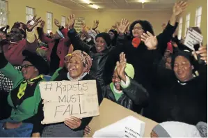  ?? / TEMBILE SGQOLANA ?? Supporters of LionMama – who killed a man she found allegedly raping her daughter – celebrate in court yesterday.