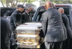  ?? AP GODOFREDO A VÁSQUEZ ?? GEORGE Floyd’s coffin is loaded into a hearse after his funeral at the Fountain of Praise Church, in Houston, Texas, on Monday. |