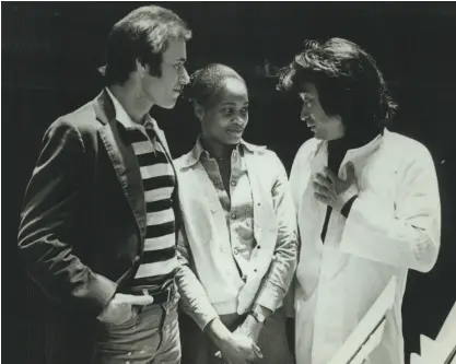  ?? File photo ?? Composer David Del Tredici (left), soprano Barbara Hendricks and conductor Seiji Ozawa.