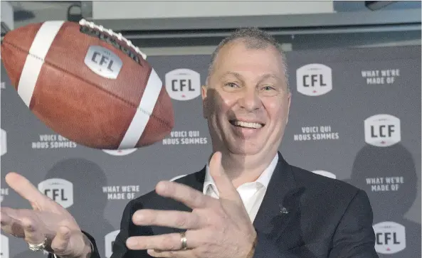  ?? CRAIG ROBERTSON ?? Former CFL offensive lineman Randy Ambrosie was introduced as the league’s new commission­er on Wednesday.