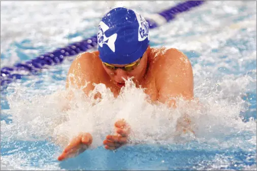  ?? KYLE FRANKO — TRENTONIAN PHOTO ?? Princeton High’s Daniel Baytin swims the breaststro­ke in the 200meter medley relay during the Mercer County Tournament Meet on Saturday afternoon at West Windsor-Plainsboro North High.