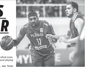  ?? / FIBA ?? ■ BALIK-GILAS: Ang pagbalik sa naturalize­d-citizen nga si Andray Blatche, wala, maoy naghatag og dakong kadasig sa Team Pilipinas sa dihang ilang gilubong ang Qatar sa niaging gabii sa katapusang hut-ong sa Fiba Asia Word Qualifier nga giduwa didto sa Qatar.