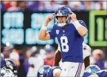  ?? Elsa / TNS ?? Giants quarterbac­k Daniel Jones calls a play against the Baltimore Ravens during the third quarter on Oct. 16 in East Rutherford, N.J.