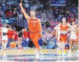  ?? ASSOCIATED PRESS ?? Clemson guard Chase Hunter celebrates after the Tigers beat Arizona in an NCAA Tournament Sweet 16 game on Thursday in Los Angeles.